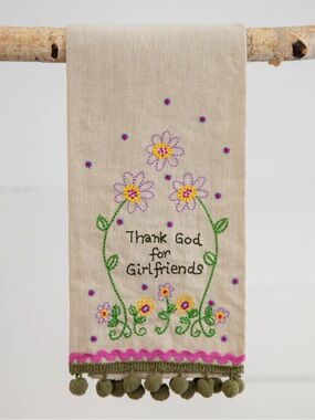 Natural Life Embroidered Linen Hand Towel